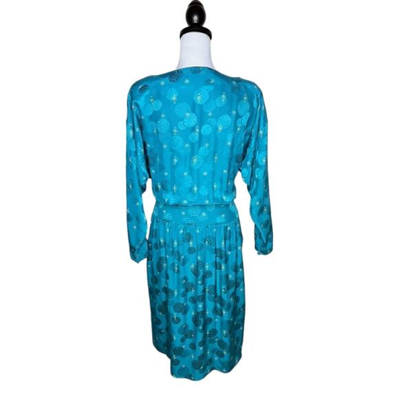 VTG Charles Bianco Italy Silk Colorful Longsleeve Art Deco Luxury Geometric Maxi - Picture 2 of 11